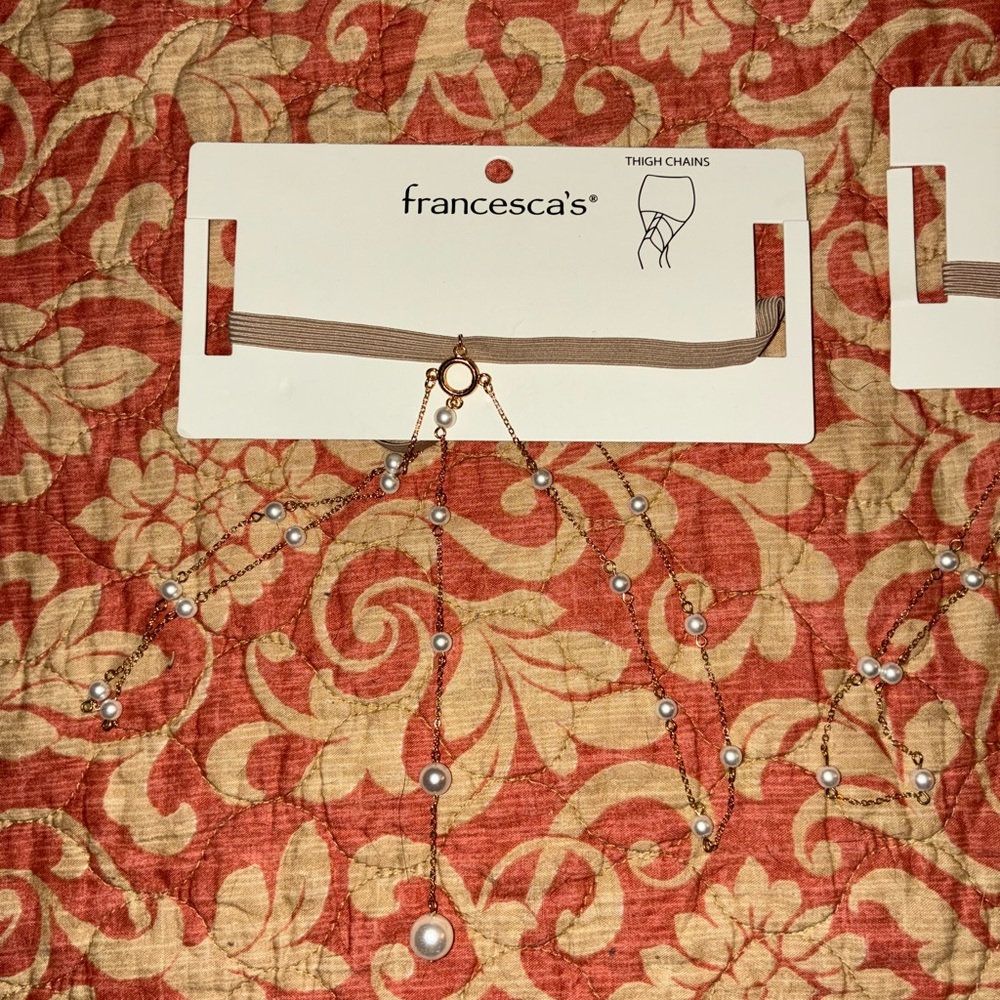 Pair of Francesca's Pearl & Rhinestone Thigh Chains - Beige Straps - Picture 5 of 9